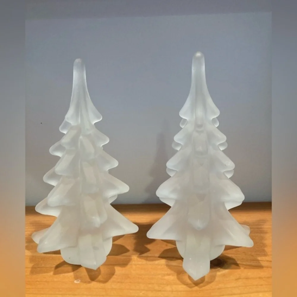 Pair Of Vintage Art Glass Christmas Trees - Frosted Satin 6.5in